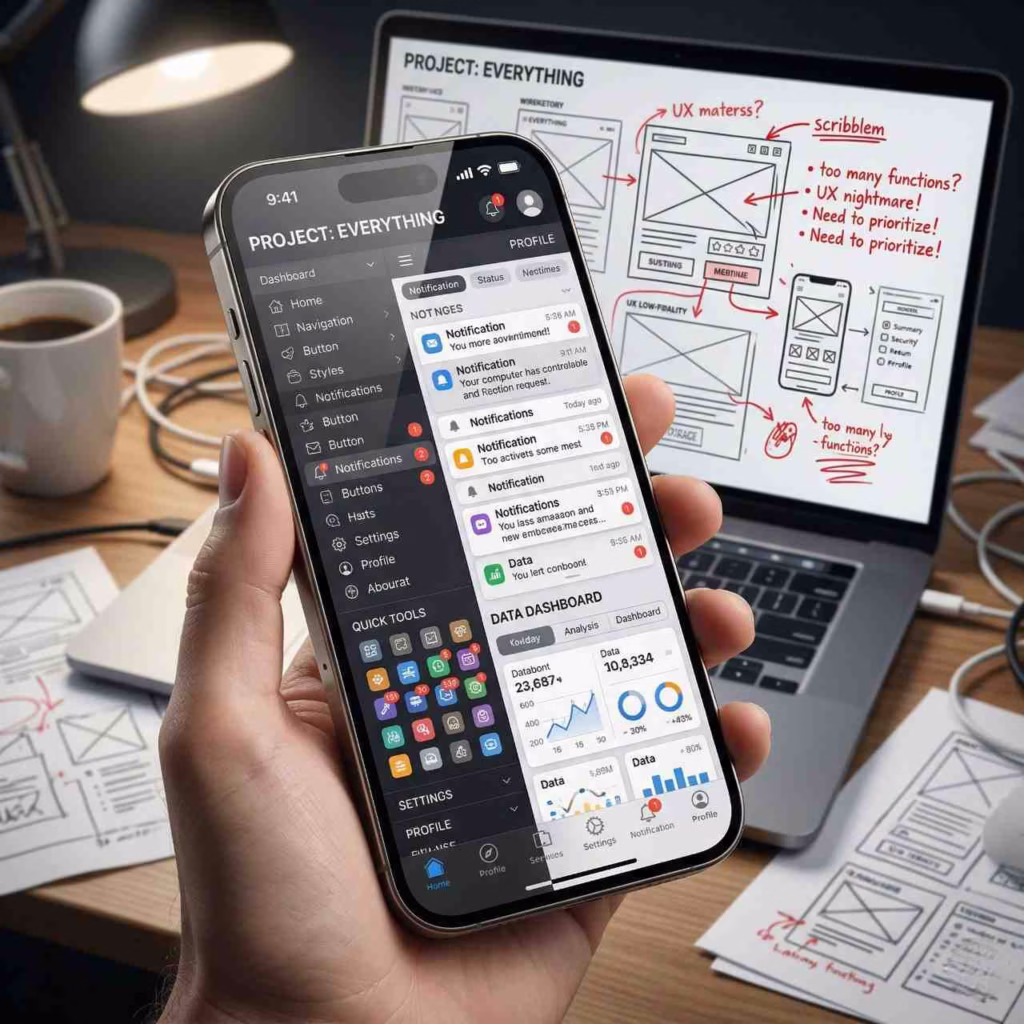 mobile app too many features problem