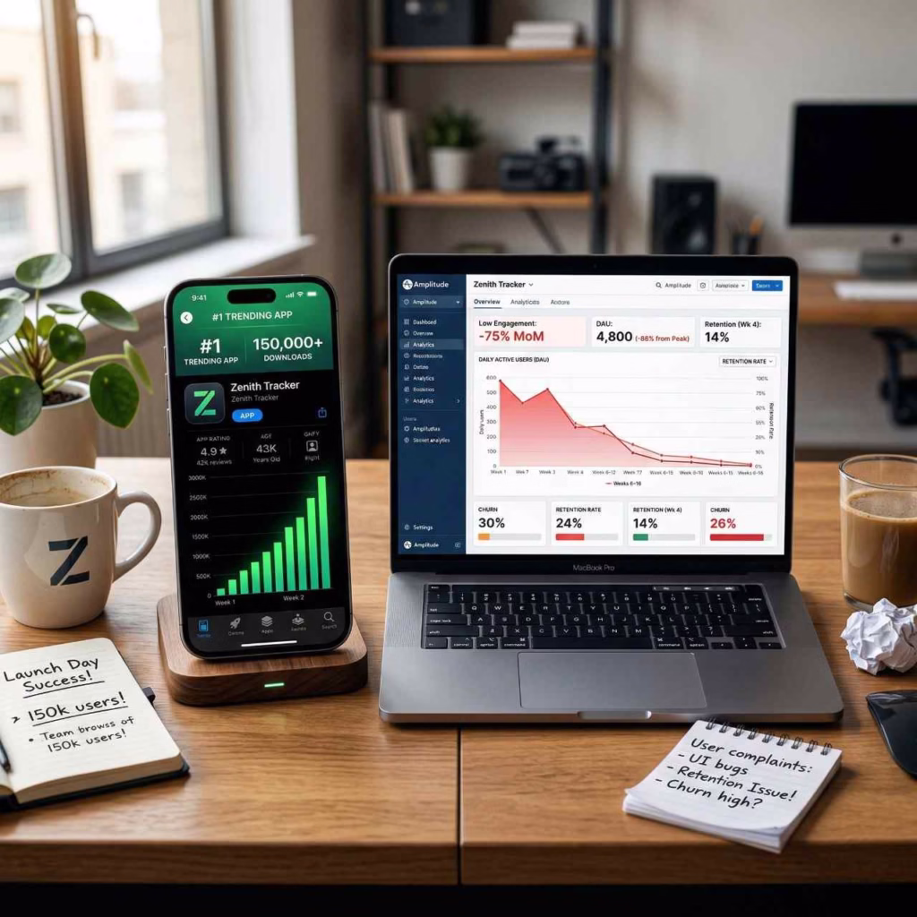 startup founder analyzing app failure
