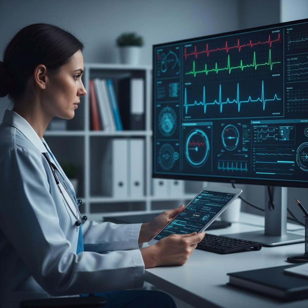 Humanitarian doctors providing telemedicine healthcare support in conflict affected community