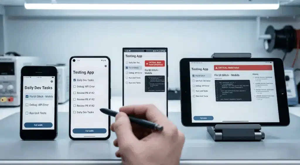 14 App Store & Play Store Rejection Reasons: 2026 Breakdown 2 Testing an app across four physical device sizes before App Store submission